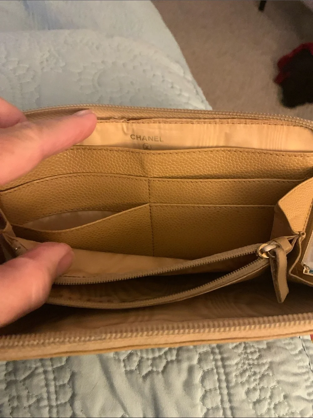 CHANEL Quilted CC Zip Wallet in Camel Tan
